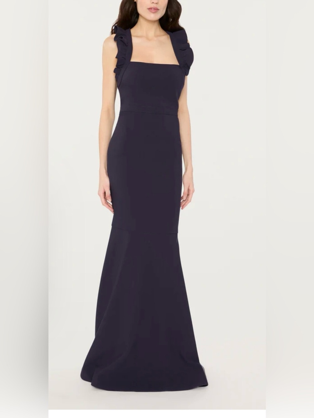 Likely Navy Ruffle-Shoulder Maxi Dress